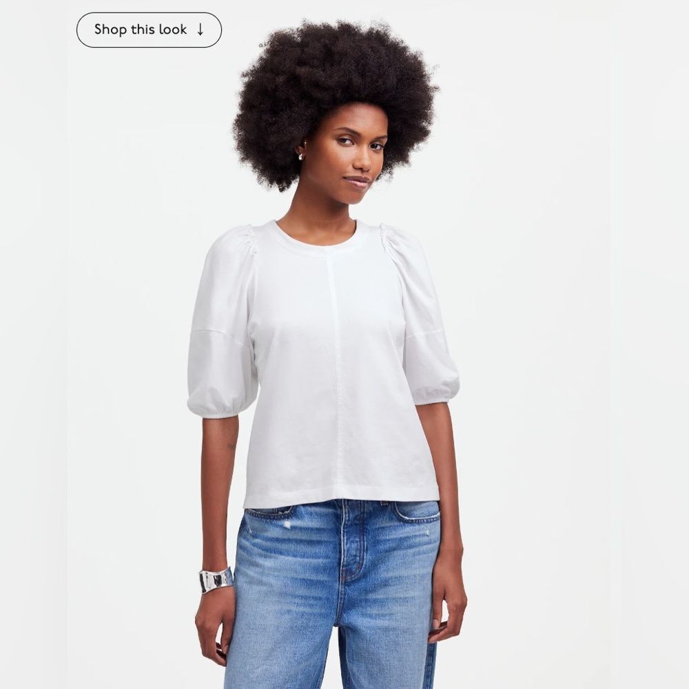 Madewell Puff-Sleeve Tee • size medium • NWT • NT331 • white